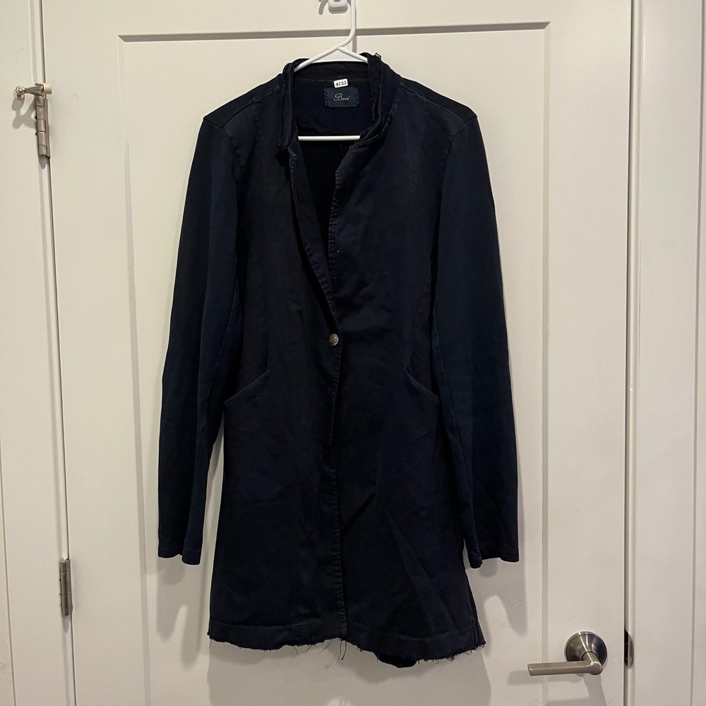 Baci New York Navy Blue Longline Cotton Blazer Jacket Italy F913576 L